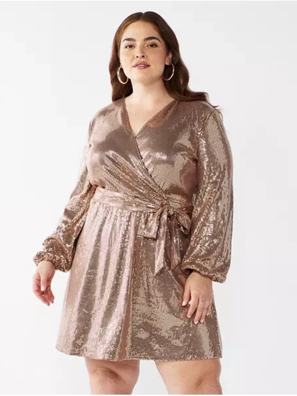 Nine West Rose Gold Sequin Wrap Long Sleeve Dress New Year’s